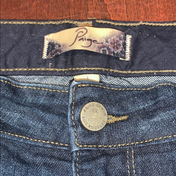Paige Peg Skinny Distressed w holes dark wash jean - Picture 2 of 11